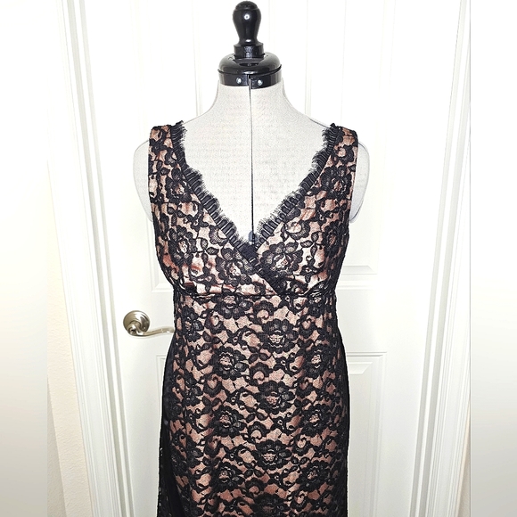 Classy Eliza J New York Black Lace & Nude Champagne Elegant Lady Cocktail Dress - Picture 10 of 15